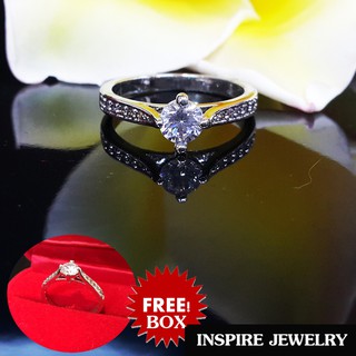 INSPIRE JEWELRY แหวนเพชรเม็ดเดียว size 5min และบ่าทั้งสองข้างเพชรCZ เพชรสวยเกรด AAA++ งานจิวเวลลี่ ราคาเบาๆ