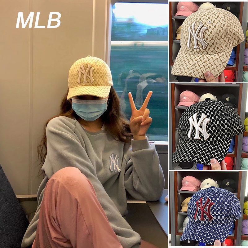 MLB พร้อมส่ง ของแท้ % หมวกเเก็ปเบสบอสเเฟชั่นคู่รักกันเเดดปรับสายได้ รุ่น MONOGRAM