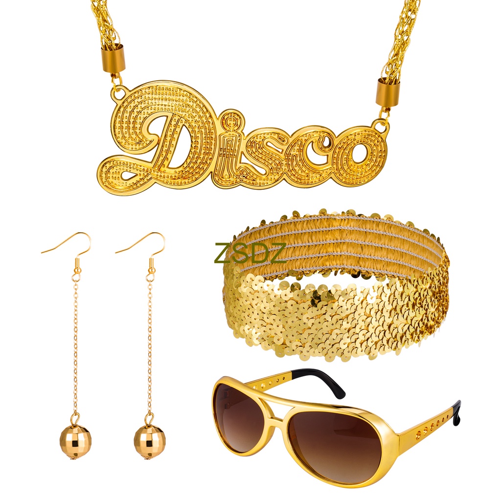 ชุดเครื่องแต่งกายดิสโก้ 50's 60's Rockstar ดิสโก้ สร้อยคอ ต่างหู แหวน เครื่องประดับ