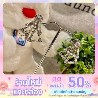 ต่างหูเพชรทรงสามเหลี่ยม ก้านเงินแท้งานพรีเมี่ยม