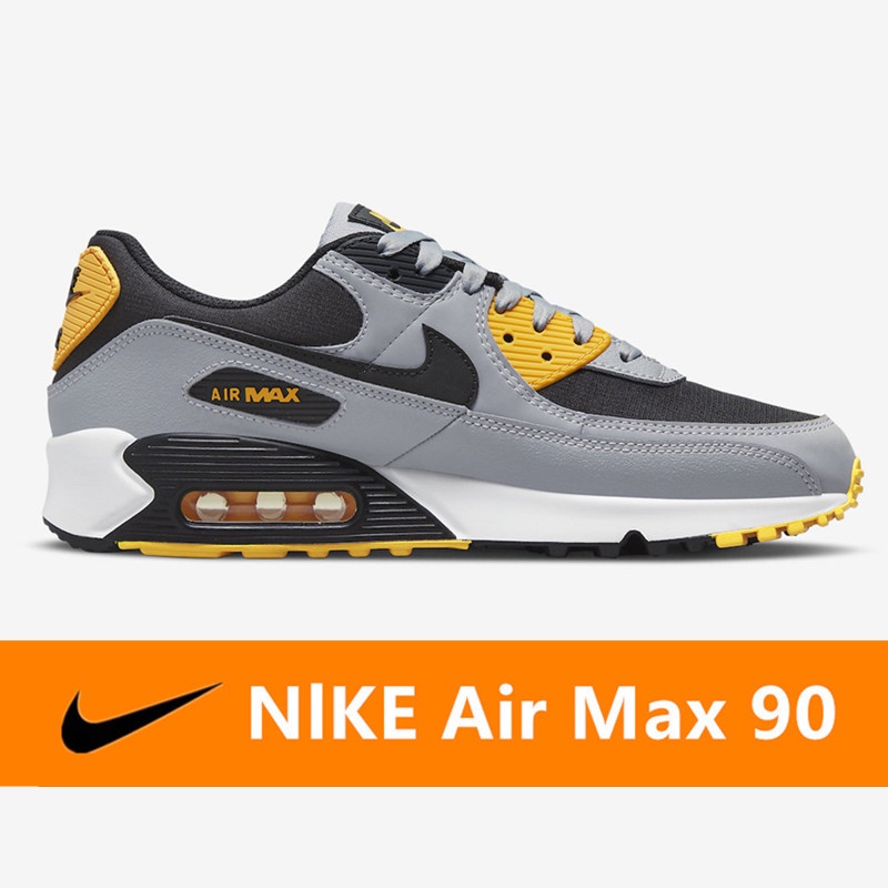 ของแท้ Nike Air Max 90 รองเท้าลำลองตาข่ายระบายอากาศ  รองเท้าวิ่งเบาะลมคลาสสิก - สีเทา เหลือง