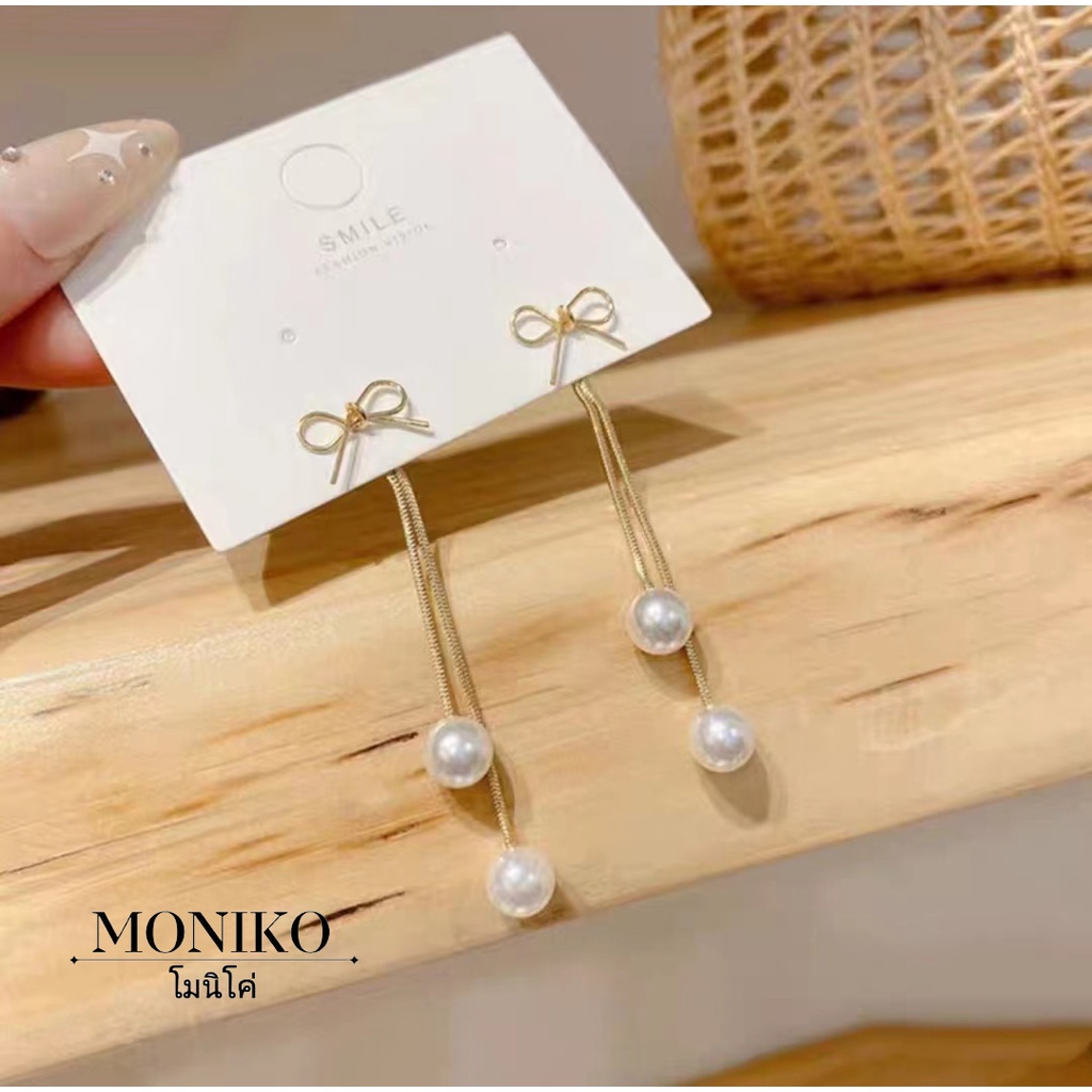 MONIKO  ต่างหูลูกตุ้ม ต่างหูแฟชั่นมุก เครื่องประดับเกาหลี - รูปที่ 2