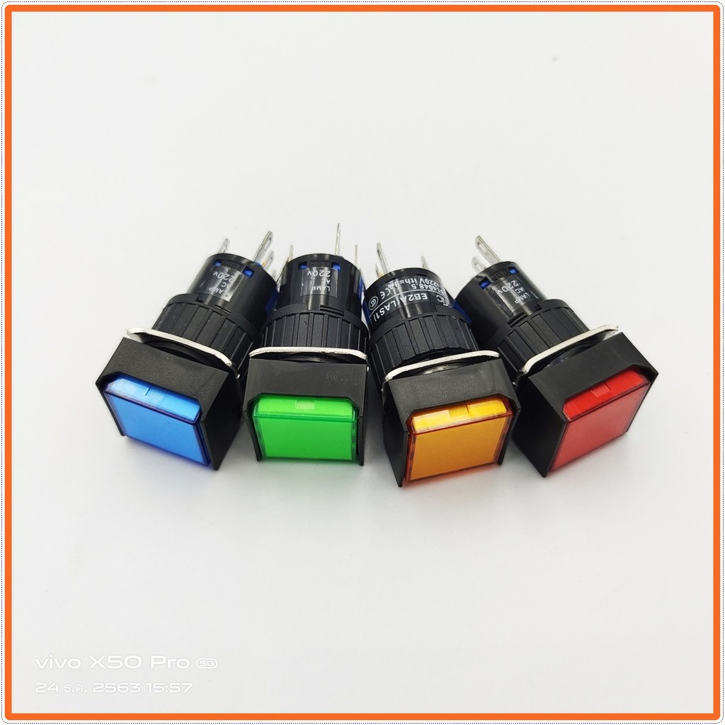 MODEL:LA16F-11D PUSH BUTTON LAMP SWITCH16MM.,สวิตซ์ปุ่มกดมีแลมป์สี่เหลี่ยมจตุรัส 16มิล,กดติดปล่อยดับ DC12V,DC24V,AC220V