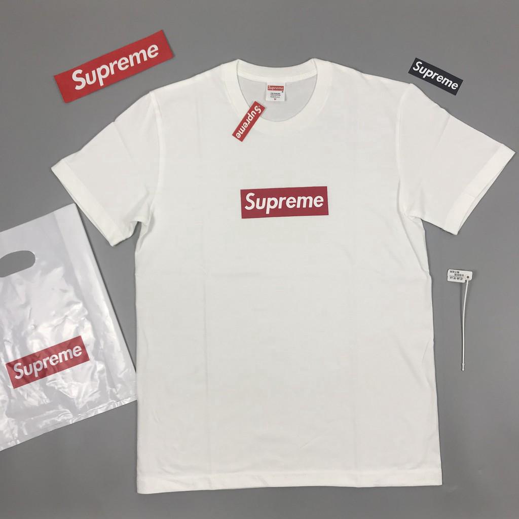 Original Supreme แฟชั่น Unisex เสื้อยืดพิมพ์ลายโลโก้สีขาว Casual