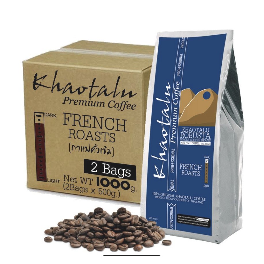 Khaotalu Premium Coffee กาแฟเขาทะลุ เมล็ดกาแฟ คั่วเข้ม French Roasts (2ถุง รวม 1000g )