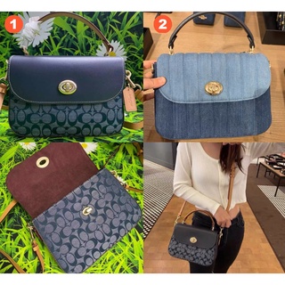 Coach C4921 C2832 Marlie Top Handle Satchel Chambray Quilting กระเป๋าถือผู้หญิง Crossbody Sling Bag