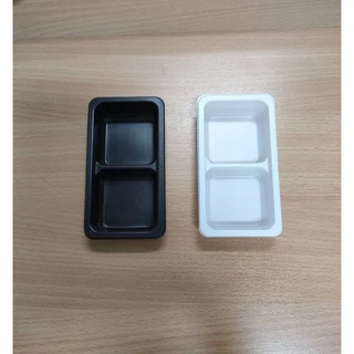 กล่องพลาสติก 2 ช่อง กล่องใส่ขนม 2 ช่อง ฐานสีขาว [ แพ็ค 50 , 100 ชุด ]