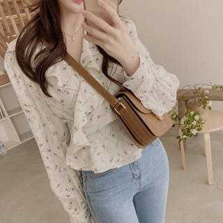 เสื้อชีฟองลายดอกไม้ - เสื้อแขนยาวแฟชั่น