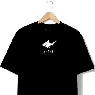 เสื้อโอเวอร์ไซ - SHARKเสื้อยืดลายunisexผ้าฝ้าย100%