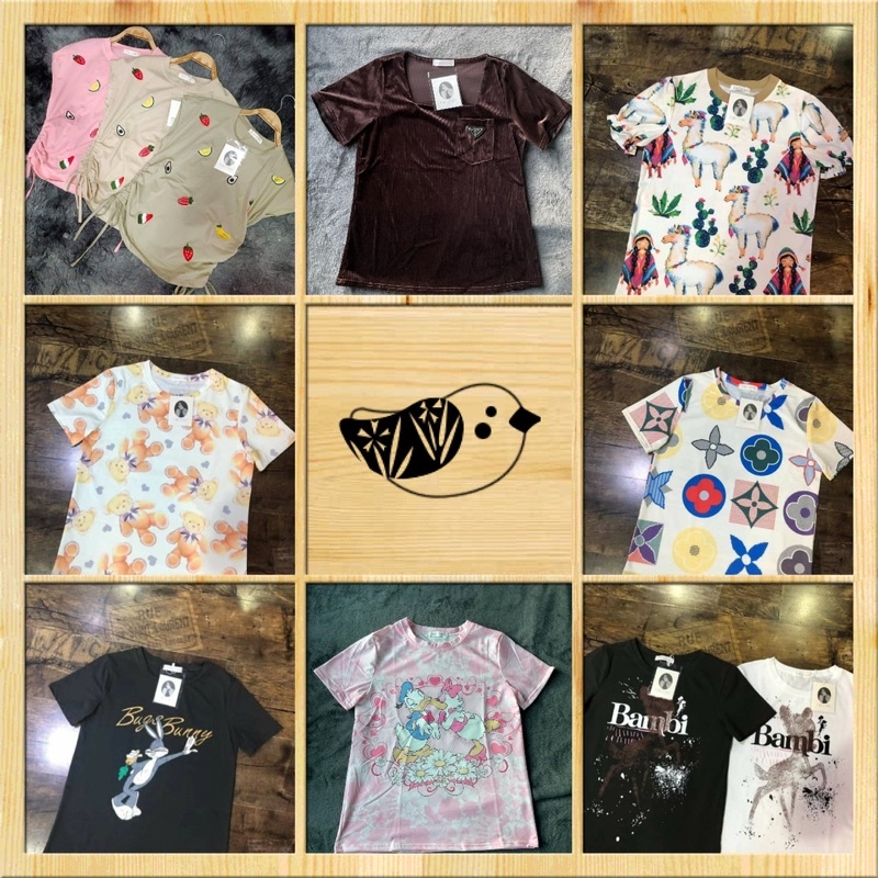 เสื้อยืดคอกลม แขนสั้น แต่งลายสกรีน อก34-38ยาว23-25 งานป้ายpina store