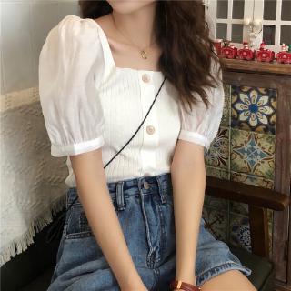 Super Xian Xia Xian thin French Chic clavicle heart trick sweet and lovely bubble sleeve T-shirt