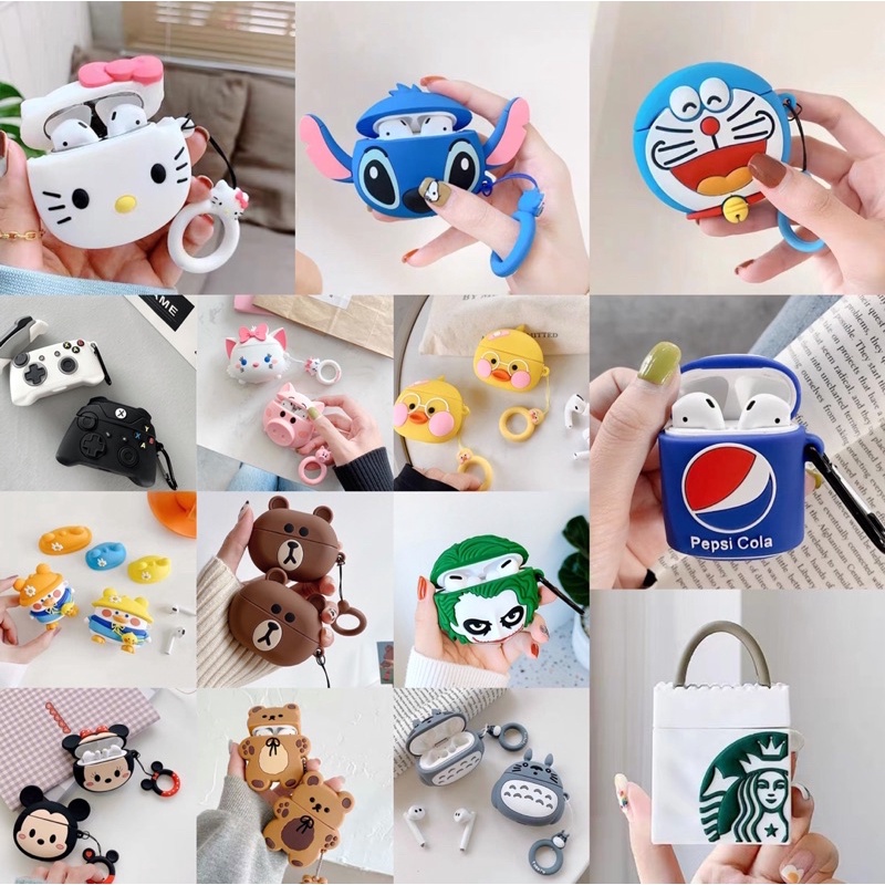 พร้อมส่ง เคส Case เคสซิริโคน เคสหูฟังไร้สาย หูฟังบรูทุธ รวมลายการ์ตูนหายาก แถมที่คล้อง สำหรับ Airpods 1/2