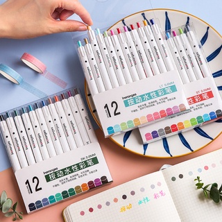 12 Colors 0.6mm Cute Retractable Marker Pen INS Morandi Color Anti-Blooming Ink Highlighter