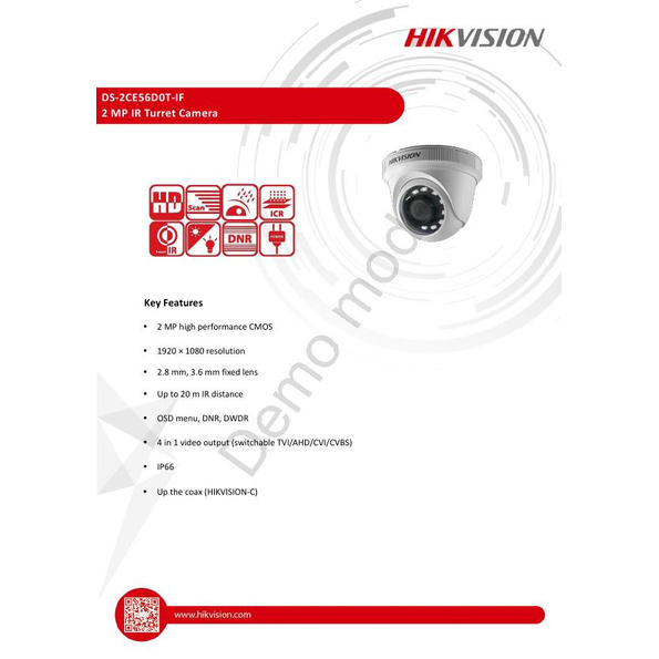 Hikvisionกล้องวงจรปิดTVI2ล้านพิกเซลโดม