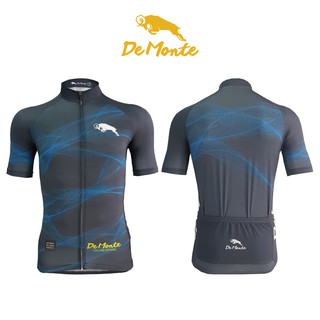 DeMonte Cycling เสื้อจักรยานผู้ชาย ลายเส้นสีน้ำเงิน เนื้อผ้า Microflex ระบายอากาศดีมาก