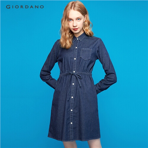 GIORDANO WOMEN Banded-waist stretchy denim dress 05469140