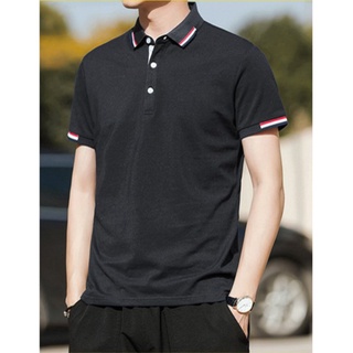 56men Polo 77 เสื้อโปโลชายสีพื้น เสื้อคอปก แถบแดง เสื้อผู้ชาย โปโลแขนสั้นผู้ชาย เสื้อแฟชั่นผช