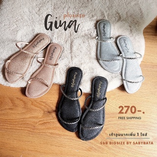 รองเท้าไซส์ใหญ่ 41-45 รุ่น Gina แตะสวม เพชร คาด 2 เส้น กากเพชร กลิตเตอร์ ไซซ์ใหญ่ ไซด์ใหญ่ bigsize plussize