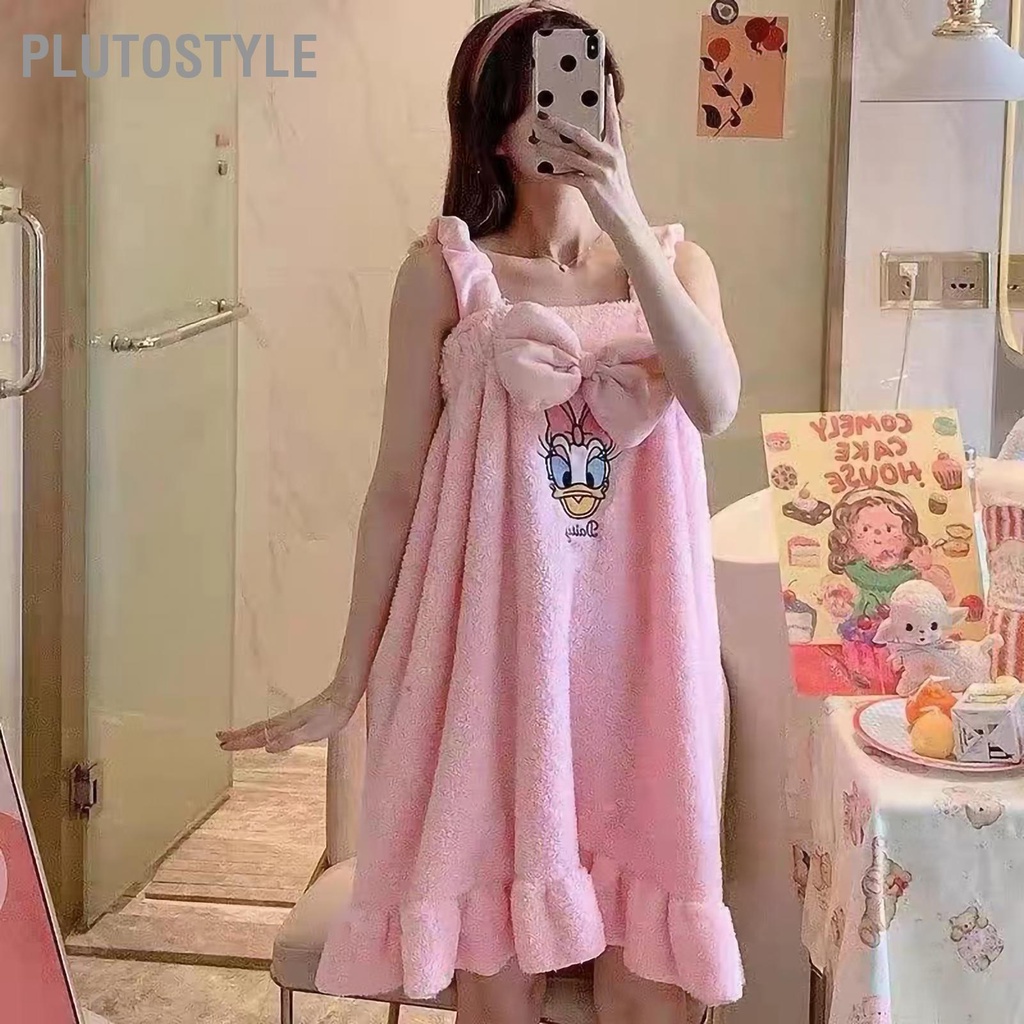 พลูโตสไตล์ ชุดเดรสอาบน้ําแบบนุ่มดูดซับน้ําได้ดีพร้อมเชือกรูดสําหรับผู้หญิง