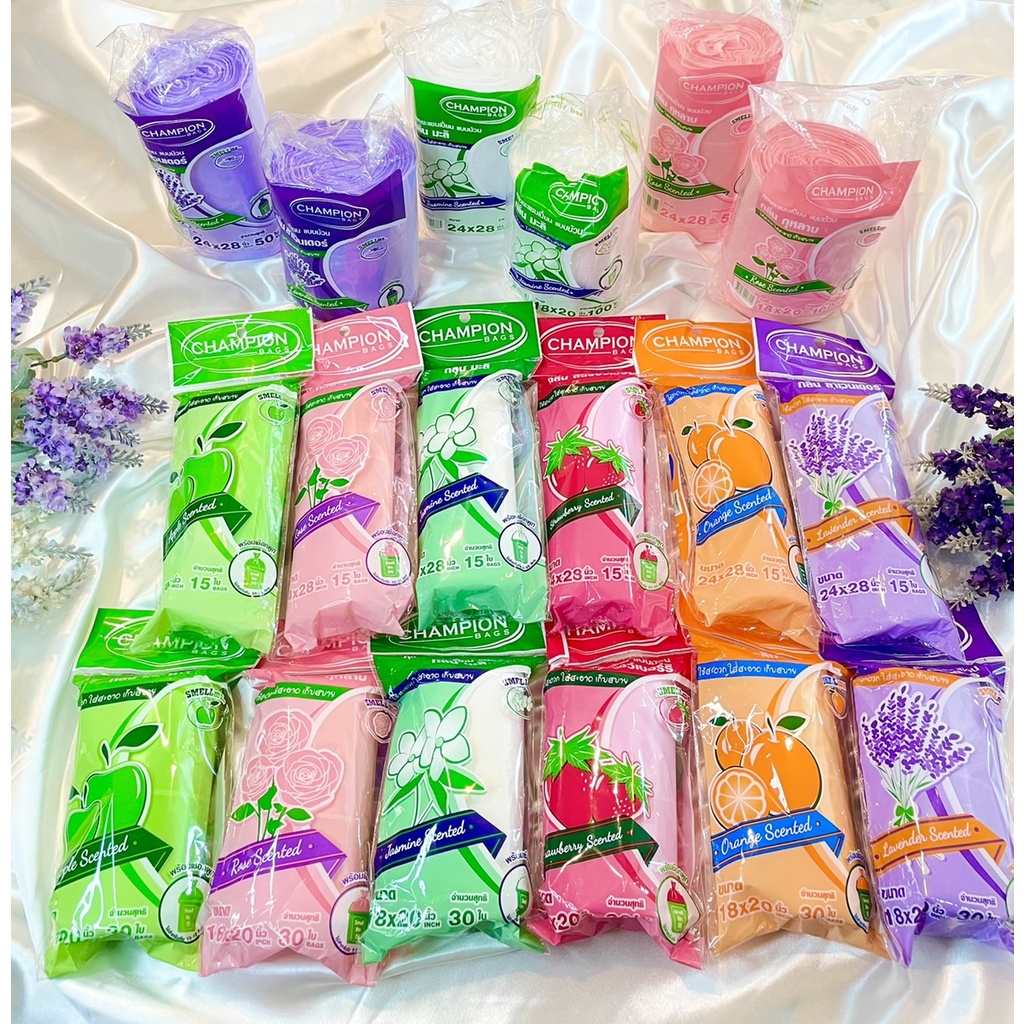 [2 แพ็กถูกกว่า] Champion Bags ถุงขยะแชมเปี้ยน  แบบม้วนเเพ็กใหญ่ หอม มีเชือกมัดปากถุง คละไซส์ได้ รูปที่ 6