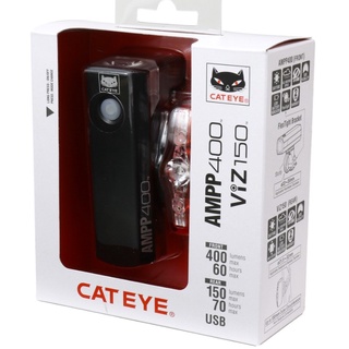 ไฟ หน้า และ ไฟ ท้าย  cateye AMPP400 + VIZ150 , HLEL084RC + TLLD800 ไฟจักรยาน