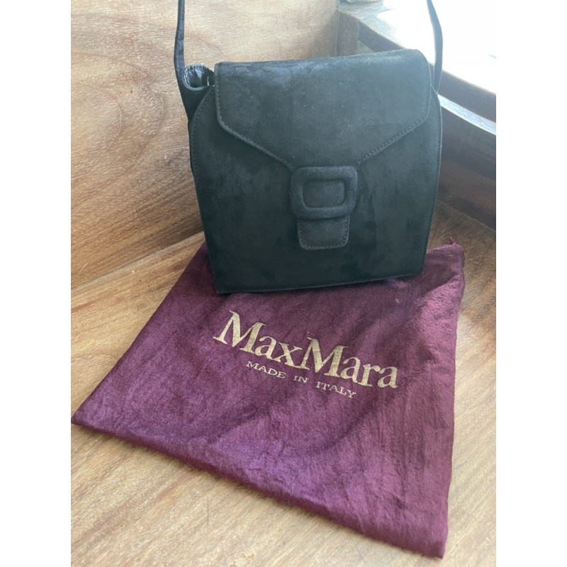 กระเป๋าสะพายข้าง crossbody หนังกลับสีดำ แบรนด์ Max Mara ของแท้ minimal style Sale