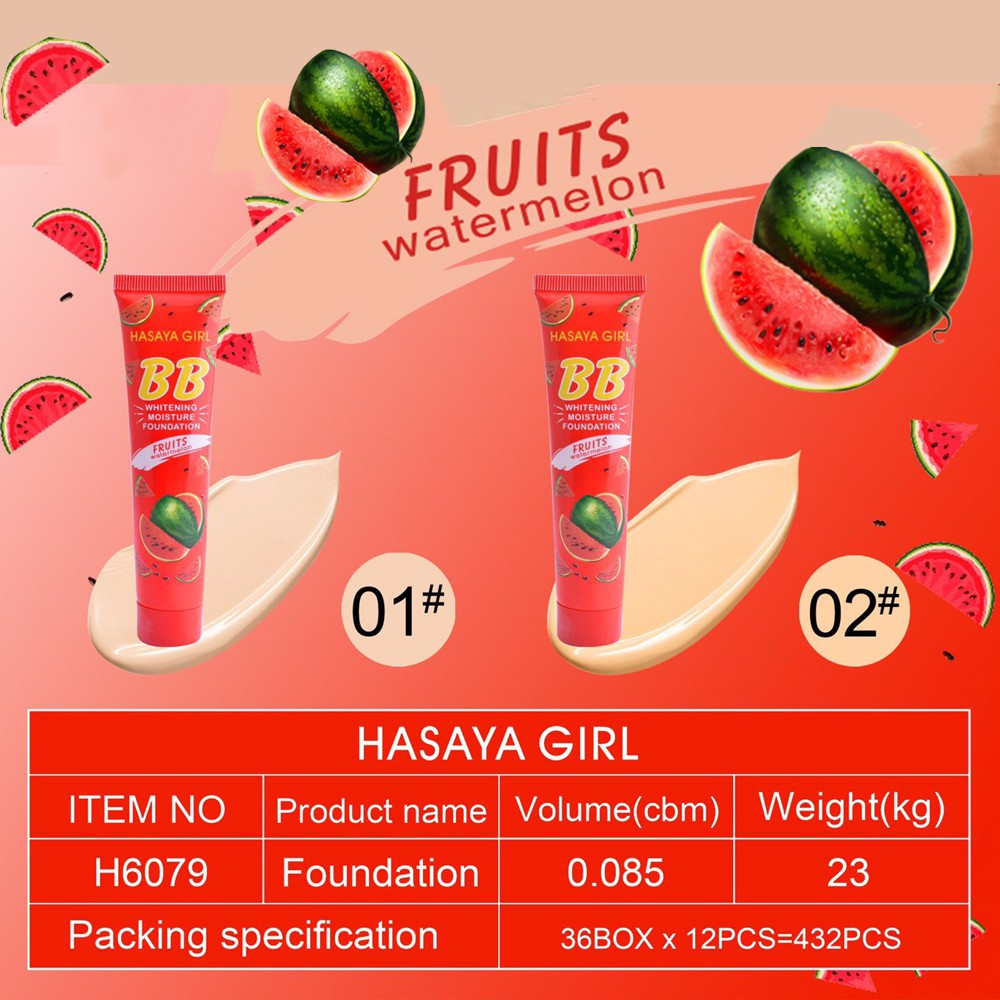 H6079 HASAYA GIRL ครีมแตงโมBB หลอดบีบ เกลี่ยง่ายกลิ่นหอม รองพื้นพร้อมกันแดดในตัว