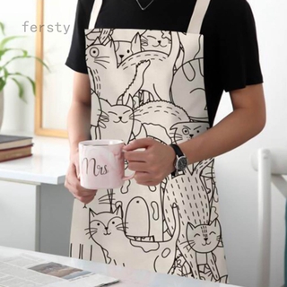 ใหม่ผ้ากันเปื้อนผ้าฝ้ายผ้าลินินลายแมวน่ารักล้างทําความสะอาดได้