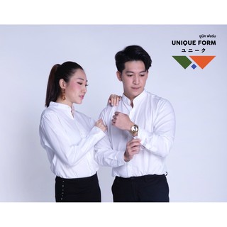 UNIQUEFORM เสื้อเชิ้ต แขนยาวคอจีน สีขาว Classic White Shirt ผ้าอ้อกฟอร์ด (PURE Oxford Shirt)