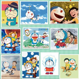 40*50 cm  DIY ภาพวาดสีน้ำมัน ภาพระบายสีตามตัวเลข Paint By Numbers on Canvas cartoon figure doraemon