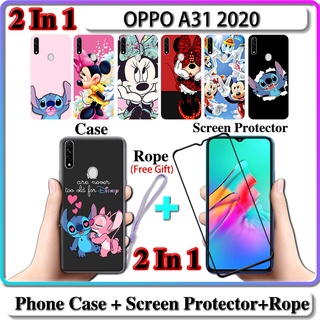 2 IN 1 เคส OPPO A31 2020 เคส พร้อมกระจกนิรภัยโค้ง เซรามิค ป้องกันหน้าจอ สติทช์ และมินนี่