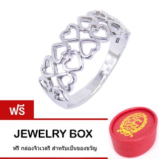 Tips Gallery แหวนเงินแท้ 925 หุ้มทองคำขาว รุ่น Pretty Love Hearts Ring Design TRS031 พร้อมกล่องโบว์การ์ด