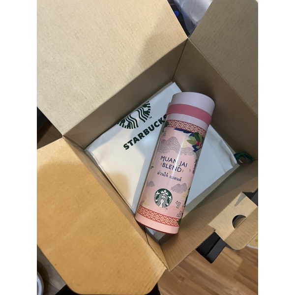 กระบอก Starbucks Hebe Pink Muan Jai 12oz. พร้อมกล่องและถุงผ้า