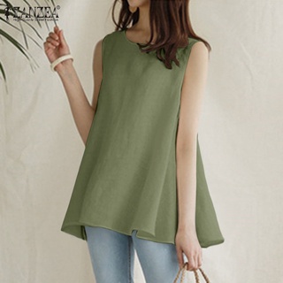 ZANZEA Women Sleeveless Casual With Belted Solid Color O-Neck Blouse