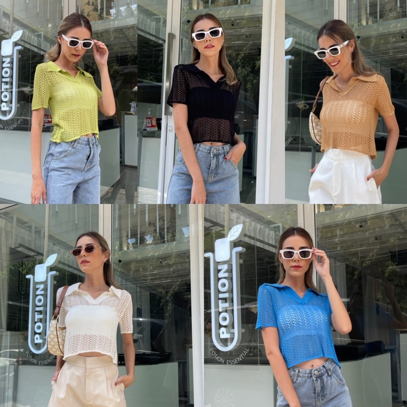 🍓enjjjjoy🍓 งานป้ายWynn เสื้อครอปผ้าknit งานผ้าถัก ตาข่าย คือดีย์มากจริงๆ ใส่แบบแซ่บๆ แมทซ์ได้กับทุกล