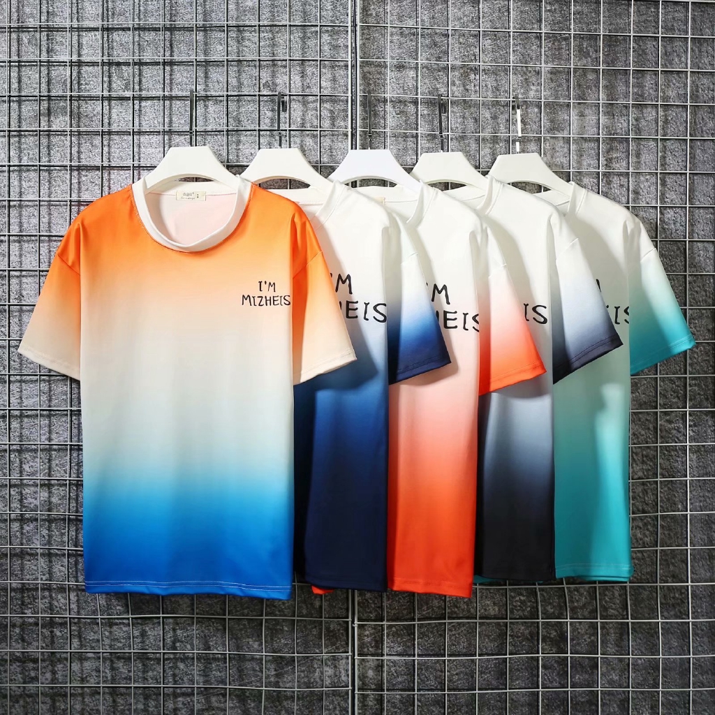 เสื้อยืดคอก ลมแขนสั้นทรงหลวมไล่โทนสีแฟชั่นสําหรับผู้ชาย | Shopee Thailand