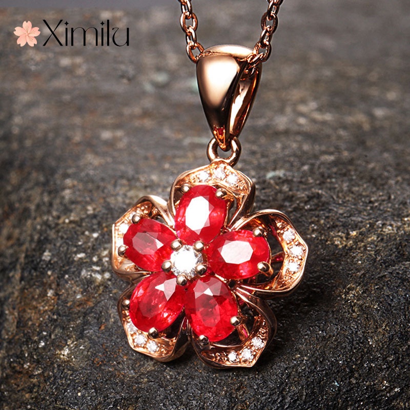 ❤ Original Luxury Rose Ruby จี้หญิง Rose Gold สร้อยคอเครื่องประดับครบรอบ