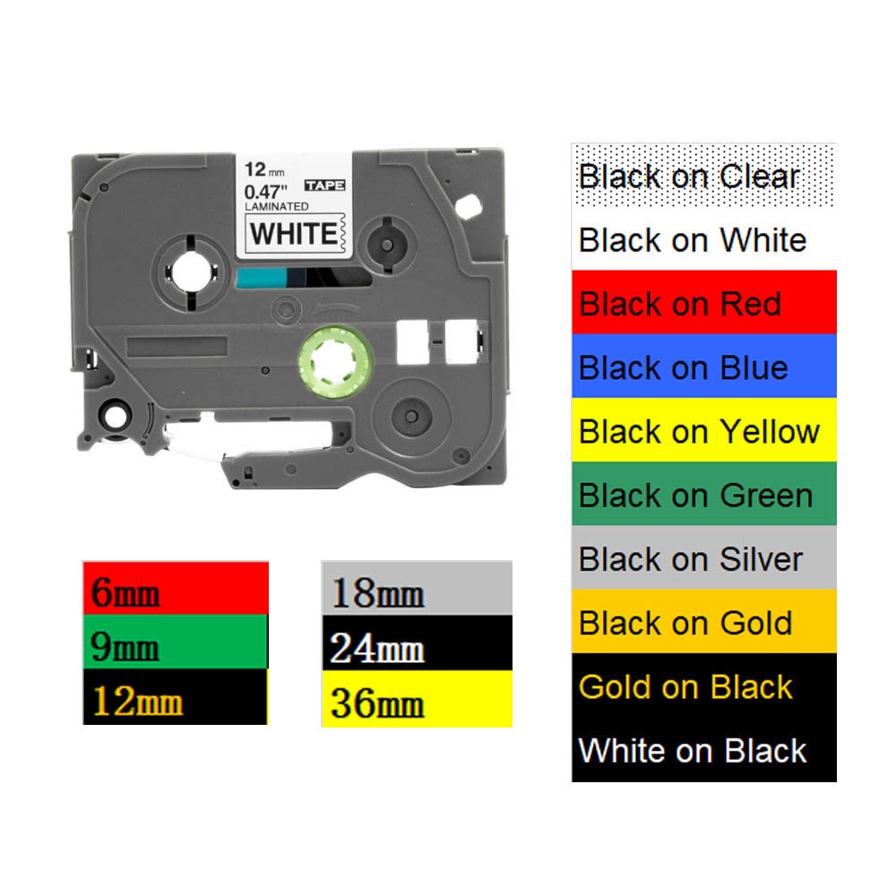 เทปฉลากลามิเนต Brother P-Touch TZe TZ สําหรับเครื่องทําฉลาก PT-H107B PT-H110 PT-E110VP PT-D210 PT-P3