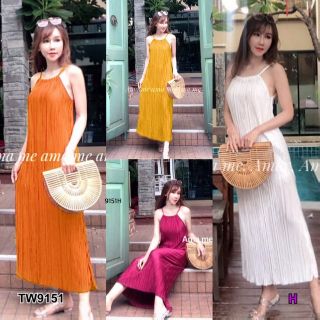 &lt;TW9151&gt;Maxi Dress เดรสอัดพีทสุดปัง รับลมร้อน งานป้ายห้อย ด้านหน้ากับด้านหลังเหมือนกัน หลังมีเชือกผูก