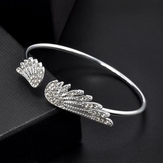 เครื่องประดับ Rhines Angel Wing หญิง Cuff กำไลข้อมือบางเปิดกำไล