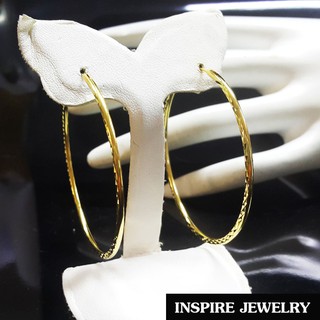 Inspire Jewelry ,ต่างหูห่วงทองตัดลายแบบร้านทอง ทำลายงานปราณีต มีให้เลือกหลายขนาด วัดเส้นผ่านศูนย์กลางจากซ้ายถึงขวาsize-l