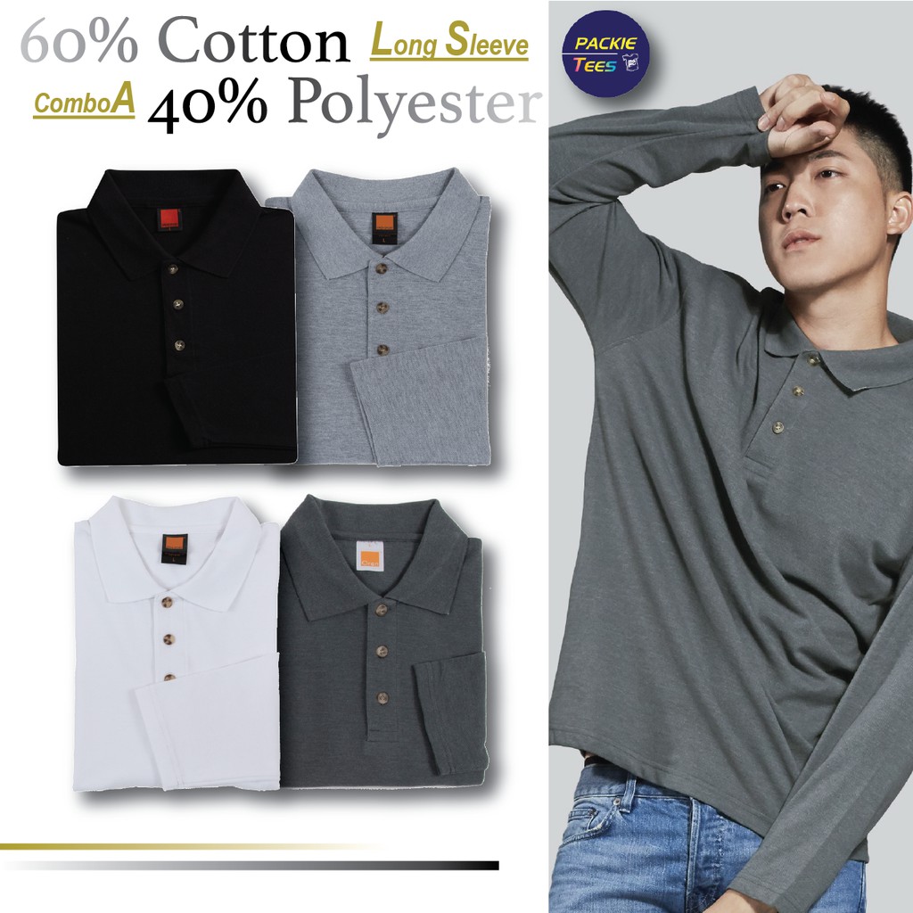Long SLEEVE HC09 COMBO A POLO HONEYCOMB 60% COTTON/5% POLYESTER COLLAR LONG SLEEVE TSHIRT UNISEX PLAIN BAJU ORN SPORT