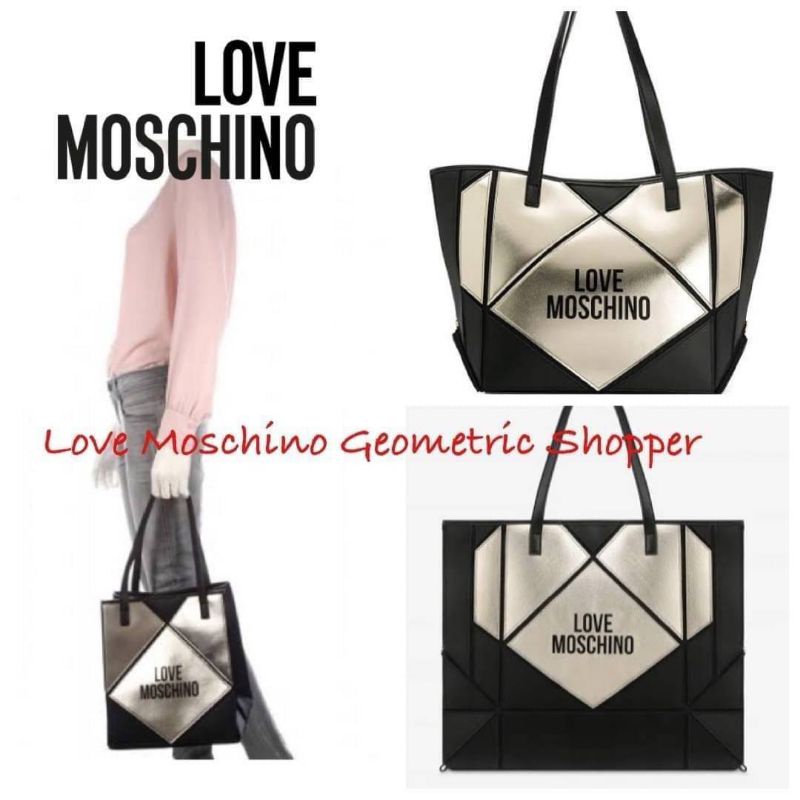 กระเป๋าสะพายแบรนด์ดัง Love Moschino Geometric Shopper With Logo In Black MOS001
