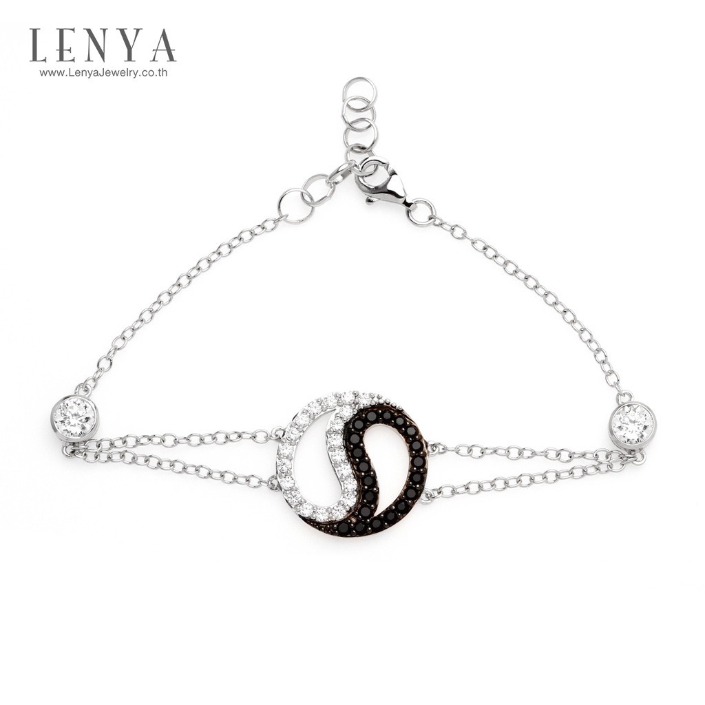 Lenya Jewelry สร้อยข้อมือเงินแท้ชุบทองคำขาว สัญลักษณ์หยินหยาง