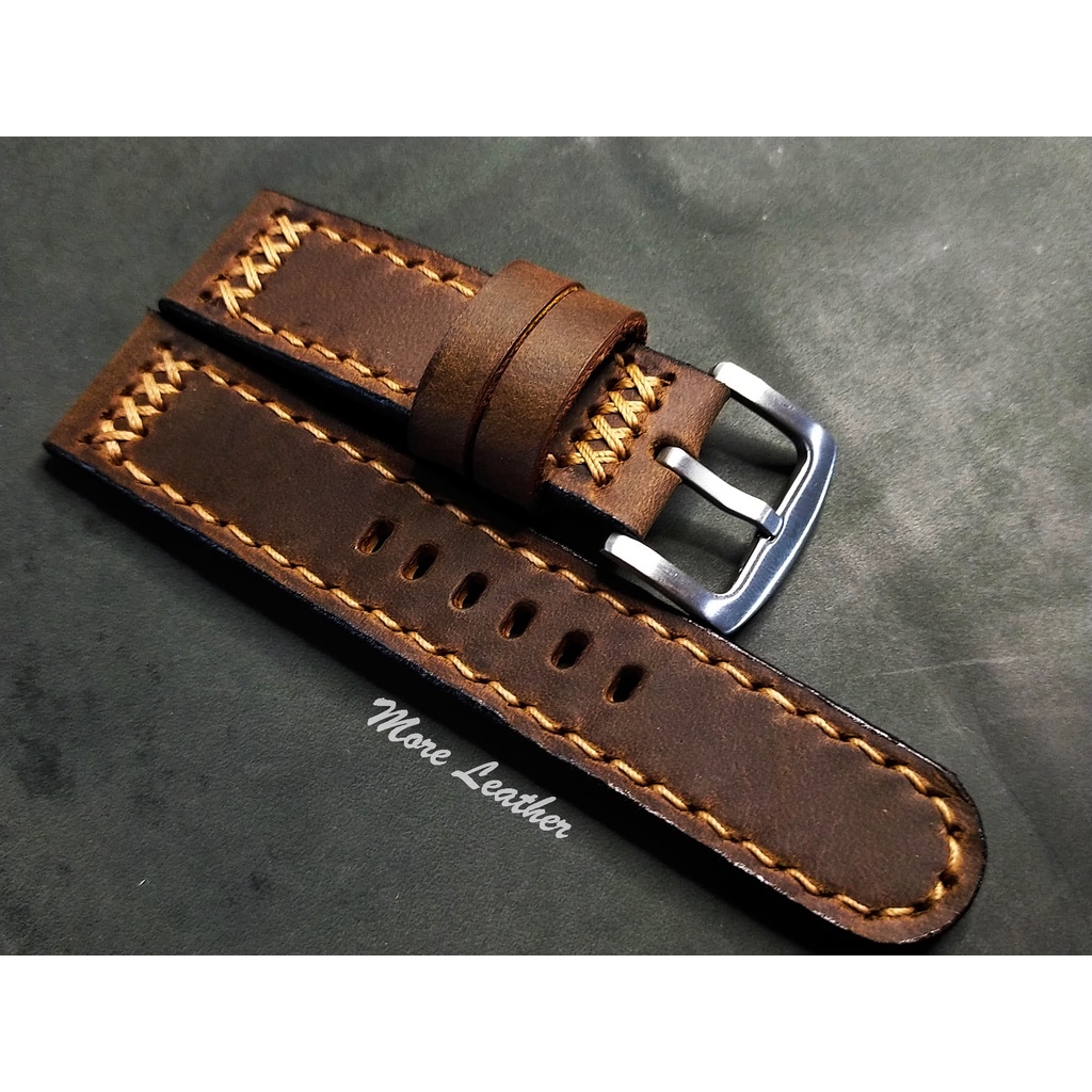More Leather สายนาฬิกาหนังแท้ 100% สายนาฬิกาแฮนด์เมดสไตล์วินเทจ แถมฟรีสปริง1คู่ มีขนาดตั้งแต่16mmขึ้นไป