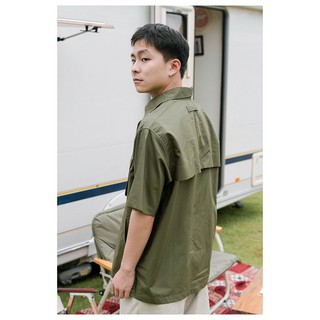 Mr.905 เสื้อเชิ้ตผู้ชายแขนสั้น Utility Shirt สีเขียว Military Green