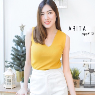 🍒🍒เสื้อไหมพรมคอวีแขนกุด งานป้าย ARITA ผ้าไหมพรมเนื้อดีผ้านิ่มมาก