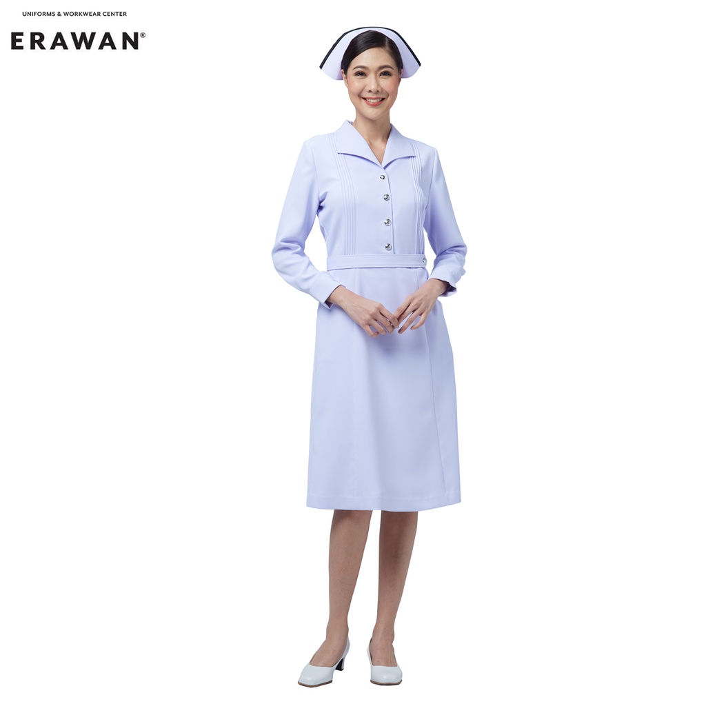 Uniformthaiwacoal ชุดแซกพยาบาลปกปีกนก ตีเกล็ด แขนยาว ผ้า Nursy รหัส FXW029
