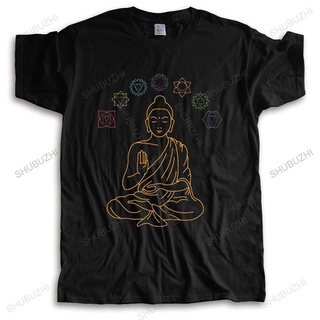 [S-5XL] เสื้อยืดคอกลม แขนสั้น ผ้าฝ้ายแท้ พิมพ์ลายพระพุทธรูป Seven Chakras Meditating แฟชั่นสําหรับผู้ชาย