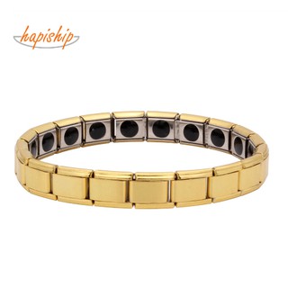 Hapiship สร้อยข้อมือสุขภาพแม่เหล็กแมกนีติก เม็ดใหญ่ทุกข้อ สีทอง ขนาด 9 mm Germanium Titanium Steel Bracelet รุ่น :G022